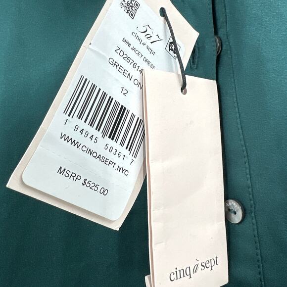 5a7 Cinq a Sept Green Onyx Mini Jacey Dress Size 12 - Picture 5 of 10